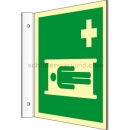 mit Rettungszeichen: Fahnenschild Krankentrage nach ISO 7010 (E 013)